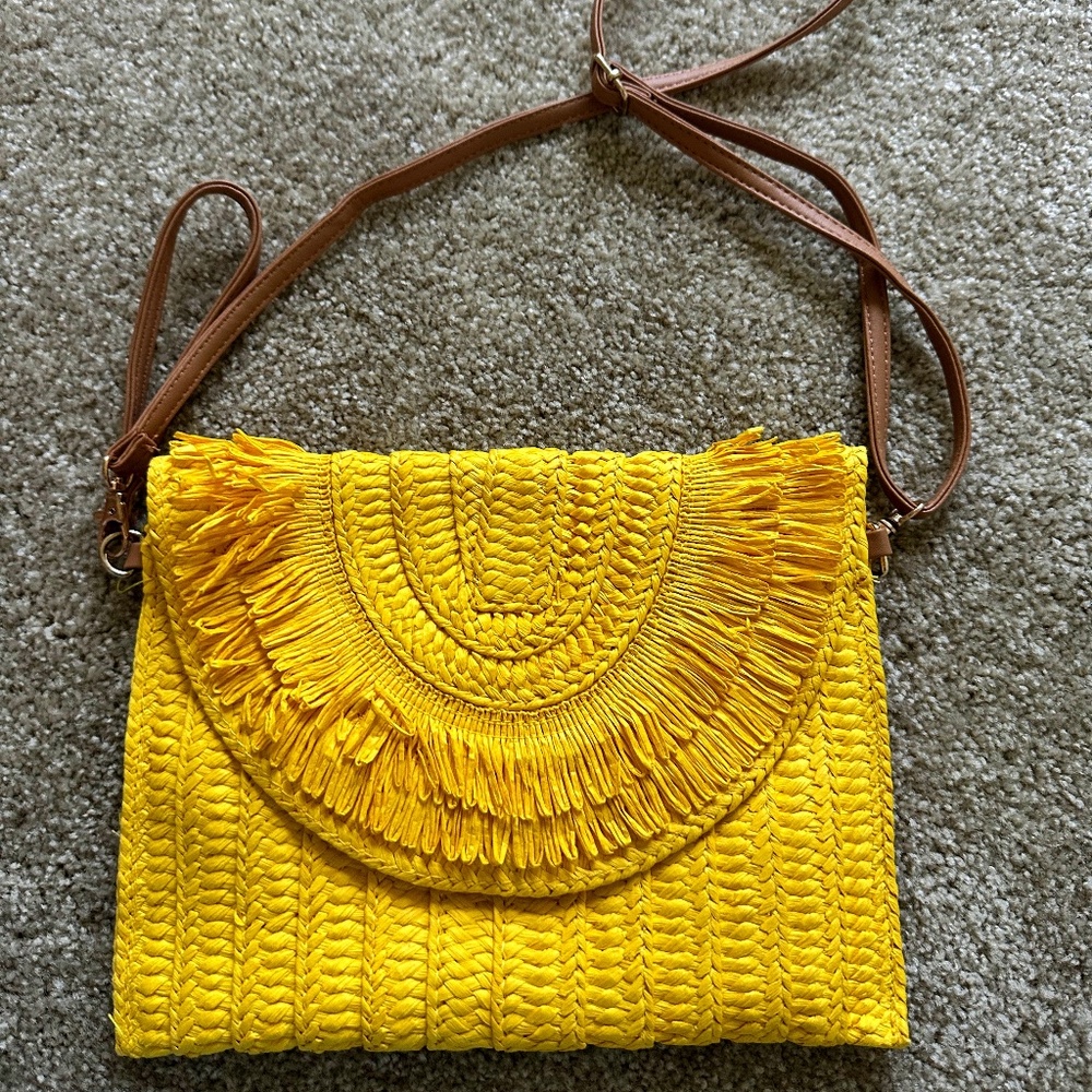 Yellow Crossbody Straw Purse